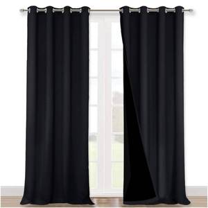 lot 90551 image: NICETOWN Extra Long Truly Blackout Drapes for Hall and Villa, 100% Blackout Window Curtain Panels with Black Lined for Night Shift Worker, 52-inch Width Each Panel, 108-inch Length, Black, 2 Pieces