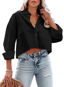 lot 90555 image: Tankaneo Womens Button Down Cropped Shirts Long Sleeve Casual Crop Tops Solid Lapel Blouse Shirt with Chest Pocket Small