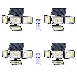 lot 90560 image: Mokot Solar Lights Outdoor, 288 LED 2800LM Solar Motion Sensor Outdoor Lights with Remote Control, 4 Heads IP65 Waterproof Solar Flood Security Lights for Outside Patio Wall - 4Pack