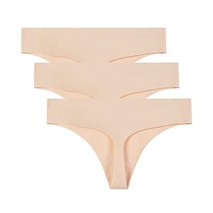 lot 90562 image: WANDER Seamless Underwear for Womens 3-Pack No Show Thongs Smooth Stretchy Low Rise Panties Medium