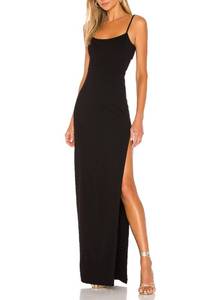 lot 90563 image: JLCNCUE Womens Sexy Backless Spaghetti Straps Square Neck Maxi Dress Thigh High Slit Bodycon Cocktail Party Dress 211(Medium,Black)