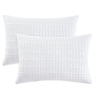 lot 90564 image: PHF 100% Cotton Waffle Pillowcases Standard Size, 2 Pack Soft Breathable Skin-Friendly Pillow Sham,Aesthetic Decorative Waffle Weave Pillow Case Covers, 20 X 26, No Filling, White