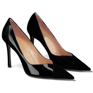 lot 90578 image: Coutgo Womens Pointed Toe High Heels Pumps Patent Suede Stiletto Heel Slip on Office Party Wedding Dress Shoes Black Size 10