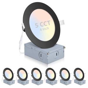 lot 90583 image: 6 Pack Recessed Lighting 4 Inch with Junction Box, 5CCT 4 Inch Black LED Recessed Lights Dimmable 2700K3000K4000K5000K6000K, 9W 700lm Ultra Thin Recessed Lighting - ETL and Energy Star Certified