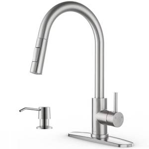 lot 90585 image: APPASO Kitchen Faucet with Soap Dispenser, Kitchen Faucet with Pull Down Sprayer, Brushed Nickel Kitchen Sink Faucets with Sprayer, Modern Kitchen Faucet for RV Bar Sink, Stainless Steel
