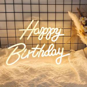 lot 90588 image: Happy Birthday Neon Sign, Happy Birthday Light Up Sign, Neon Happy Birthday Sign, Happy Birthday Led Sign for Backdrop All Birthday Party Decoration USB Powered Warm White,16.5x 12 (Plug not provided)