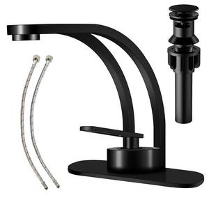 lot 90591 image: Elegant Bathroom Sink Faucet Single Hole,AUU Waterfall Vanity Sink Faucet Solid Brass,Single Handle Basin Tap with Pop Up Drian Supply Line (Black) - Retail $88.86