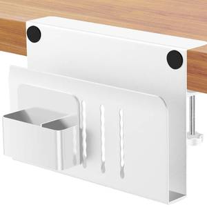 lot 90595 image: Akenow Under Desk Storage Shelf, No Drill Desk Organizer Storage, with Pen Holder, Desk Storage Holder for Office and Home(White)