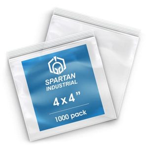 lot 90597 image: Spartan Industrial - 4� X 4� (1000 Count) 2 Mil Clear Reclosable Zip Plastic Poly Bags with Resealable Lock Seal Zipper