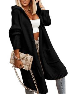 lot 90605 image: Aoysky Womens Long Cardigans Cable Knitted Open Front Oversized Hooded Outerwear Sweater Coat Black XXL