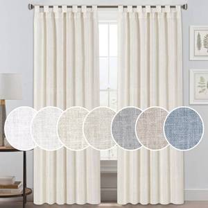lot 90614 image: PrinceDeco Linen Curtains 84 Inches Long Natural Linen Blended Curtains Tab Top Panels Light Filtering Window Treatments Panels for Bedroom Burlap Look Home Fashion, 2 Panels - Ivory