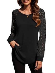 lot 90621 image: Halife Womens Long Sleeve Tops Lace Casual Loose Blouse T Shirts L-Black Large