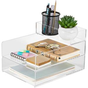 lot 90623 image: Yulejo Stackable Acrylic Paper Tray Clear Acrylic Desk Organizer Letter Size Paper File Tray for Office Document Workspace Desktop(3 Tier)