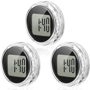 lot 90627 image: Frienda 3 Pieces Mini Motorcycle Clocks Waterproof Stick-On Motorbike Mount Watch Digital Clocks for Vehicle, Auto, Car, SUV and More 1.1 Diameter