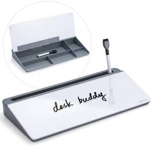 lot 90628 image: Varhomax Glass Desk Whiteboard with Storage, Desk Buddy to-do List Memo Desktop Dry Erase White Board Keyboard Stand for Home Office and School Supplies (Gray)