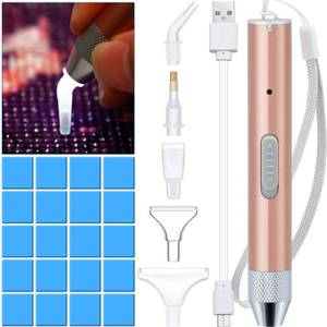 lot 90629 image: Diamond Painting Pen Point Drill Pen with Light 5D DIY Diamond Painting Tool with 20 Pieces Painting Glue Clay 5 Pieces Replacement Pen Heads for DIY Painting Craft (Rose Gold)