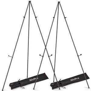 lot 90643 image: Nicpro Folding Easels for Display, 2 Pack 63 Inch Metal Floor Easel Stand Tripod Black Portable for Artist Poster Wedding with Carry Bag