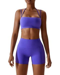 lot 90644 image: ABOCIW Workout Sets for Women Halter Bandeau Sport Bra Crop Tops High Waist Booty Shorts 2 Piece Gym Set Fitness Yoga Outfits Z-Purple Small