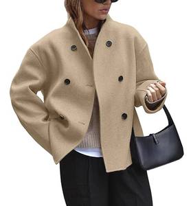 lot 90648 image: UATKIMI Womens Double Breasted Coat Casual Winter Wool Blend Jacket Stand Collar Long Sleeve Pea Coats(Khaki,Medium)