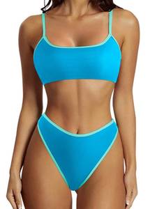 lot 90651 image: SUUKSESS Women High Waisted Two Piece Bikini Sets Cheeky High Cut Bandeau Swimsuits Push Up Bathing Suit(Blue,XL)