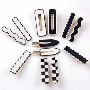 lot 90674 image: Cptots Acrylic Resin Alligator Hair Barettes for Women - ThickThin Hair Pins, Decorative Small Clips for Hair Accessories, Black and White, 12 PCS