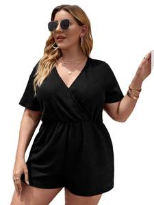 lot 90691 image: SOLY HUX Womens Plus Size Surplice V Neck Short Sleeve Rompers Short Jumpsuit Black 3XL