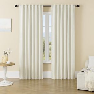 lot 90696 image: DUALIFE Beige Blackout Curtains 84 Inches Long for Bedroom Back Tab Rod Pocket Burlap Flax Linen Curtains Blackout Rustic Farmhouse Full Light Blocking Thermal Insulated Curtains 2 Panels 50x84 Inches