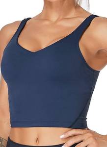 lot 90711 image: Oalka Sports Bra Womens Longline Padded Crop Tank Yoga Bras Workout Fitness Top True Navy Medium