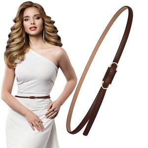 lot 90712 image: TOURZOO Skinny Genuine Leather Belt for Women Thin Waist Belt for Dresses with Gold Alloy Buckle