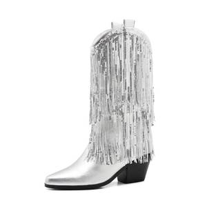 lot 90720 image: ZXHYZLZ Western Cowboy Boots for Women - Mid Calf Embroidered Cowgirl Boots,Slip On Pointed Toe Chunky Heel Fashion Retro Classic Boots Size 8