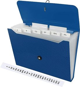 lot 90727 image: JIMEIQI Expanding File Folder, 13 Pocket Accordian File Organizer with Tabs & Labels, Expandable Blue Plastic File Folders Letter SizeA4ReceiptBill Paper Documents for HomeSchoolOffice