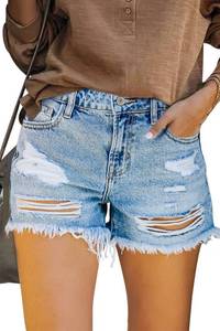 lot 90742 image: Syewan Denim Shorts for Women Womens Juniors Jean Shorts Hem Ripped Jean Shorts Hot Shorts High Waisted Shorts Size 14