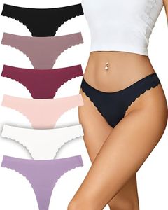lot 90758 image: FINETOO 6 Pack Seamless Thongs for Women No Show Wavy Edge Side Womens Thong panties Ladies Underwear Sexy XL