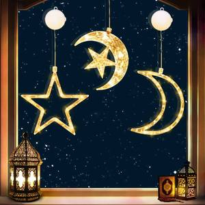 lot 90759 image: Timer Ramadan Decorations Moon Star Window Lights 3 Pack Eid Mubarak Decorations with Suction Cup, Hanging LED Battery Operated Ramadan Lights Indoor Outdoor Eid Decorations for Home Party Decor
