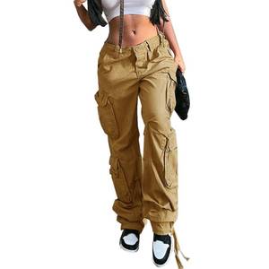 lot 90765 image: Viatabuna Womens High Rise Straight Leg Y2K Streetwear Cargo Pants Baggy Boyfriend Pants with Pocket Light Brown Large