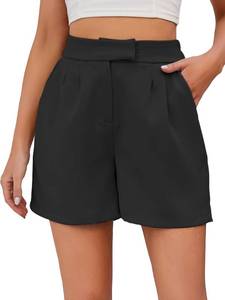 lot 90766 image: Famulily Womens High Waisted Wide Leg Shorts Casual Business Work Shorts with Pockets Black Large