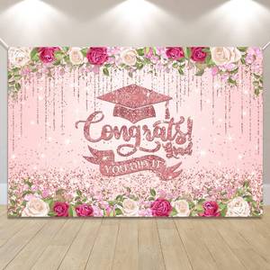 lot 90775 image: Pink Graduation Decorations Class of 2024 Graduation Backdrop Rose Gold Congrats Grad Banner Photo Booth Prop for College Graduation Party Decorations