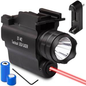 lot 90784 image: DefendTek Gun Flashlights - Rechargeable, Rail-Mounted Flashlight and Red Laser Light Combo for Shotgun, Pistol and Handgun - DT-M2