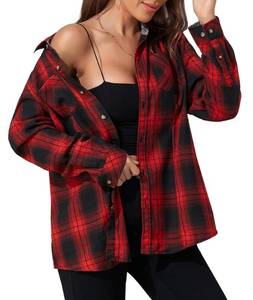 lot 90794 image: Deer Lady Plaid Flannel Shirts for Women Buffalo Plaid Shirts Oversized Long Sleeve Casual Button Down Blouse Top Red Large