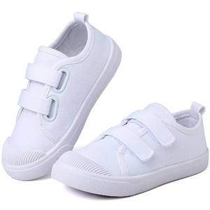 lot 90795 image: Boys Girls Toddlers Canvas Sneakers Slip-On Lightweight Kids White Sneakers Casual Skin-Friendly Hook and Loops Walking Running Shoes Little Kids 13