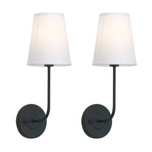 lot 90796 image: Pathson Set of 2 Industrial Wall Sconces Lighting White Fabric Shade, Vintage Bathroom Wall Light Fixtures Decor for Bedroom Living Room(Black) - Retail $85.52