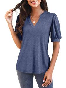 lot 90799 image: Imily Bela Womens V Neck T Shirts Casual Puff Short Sleeve Loose Dressy Blouses Summer Tops Dirty Blue Large