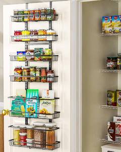 lot 90808 image: Moforoco 6-Tier Over the Door Pantry Organizer, Kitchen Gadgets Pantry Organization and Storage, Black Hanging Basket Cabinet Door Spice Seasoning Rack Shelves, Home Laundry Bathroom Essentials