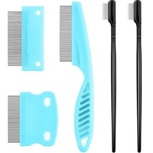 lot 90817 image: 5 Pieces Dog Eye Combs Tear Stain Remover Combs Pet Grooming Comb for Small Dogs Gently Removing Eye Mucus and Crust (Light Blue, Black)