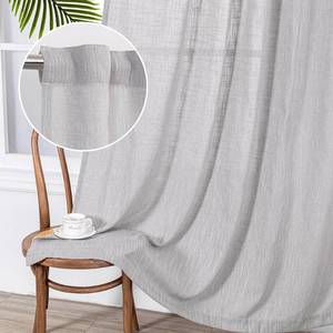 lot 90819 image: MYSKY HOME Short Curtains for Small Window, Boho Sheer Curtains 2 Panels Set Window Treatment Drapes Linen Style Texture for ClosetKitchen, 50x63, Light Grey, 2 PCs