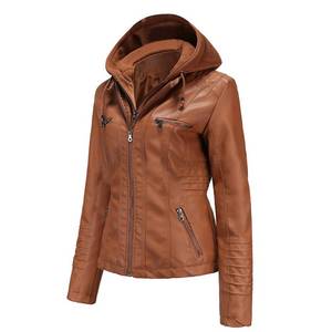 lot 90822 image: Tagoo Faux Leather Jacket Women Motorcycle Coat for Biker with Removable Hood Size Medium