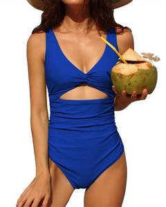 lot 90823 image: Charmo Womens One Piece Swimsuit Ruched Tummy Control High Cut Backless V Neck Bathing Suits Swimwear Royal Blue Medium