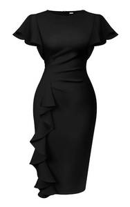 lot 91179 image: Memoriesea Womens Vintage Church Ruffle Sleeve Ruched Bodycon Work Midi Pencil Dress Black
