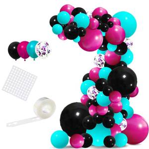 lot 91182 image: Rose Red Teal Blue Black Pink Balloon Garland Arch Kit - Turquoise Blue Balloons Hot Pink Black Balloons for Back to 80S 90S Music Disco Birthday Wedding Anniversary Graduation Party Decorations
