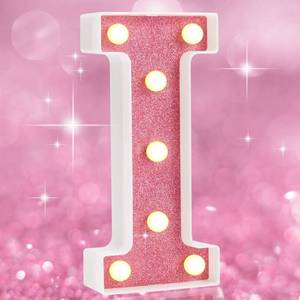 lot 91197 image: Light Up Pink Alphabet Marquee Letters Sign, Glitter LED Marquee letter Lights Sign Battery Powered for Night Light Girls Bedroom Birthday Gifts Wedding Pink Party Baby Shower Decorations, Pink I